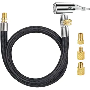 20 Inch Tire Inflator Hose Adapter, Car Air Hose Self-Locking Air Chuck w/Tire Schrader Valve Fine Thread & Presta Valve Adapter, Quick Connect & Release for Pump Air Compressor Attachments