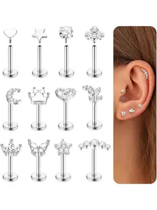 16g 18g Tragus Earrings for Women, Flat Back Hypoallergenic Surgical Stainless Steel, Cartilage Daith Conch Helix Medusa Nose Piercing Jewelry, Body Jewelry