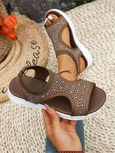 Women Wedge Sandals, Rhinestone Knit Platform Sandals, Summer Thick Sole Casual Shoes, Elastic Slingback Sneaker Sandals