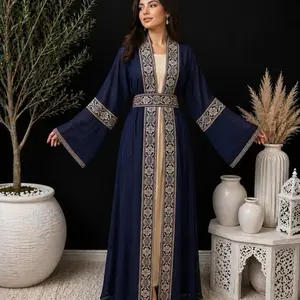 Women's Elegant Chiffon Long-Sleeve Top with Embroidery and Belt - Lady's Casual Wear Dress