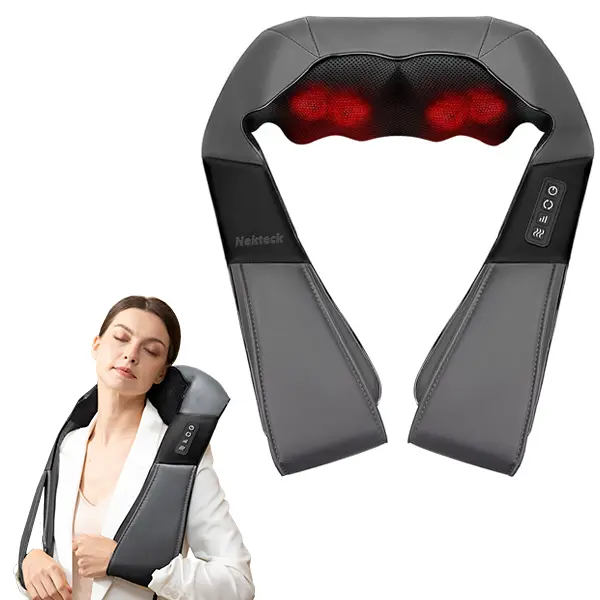 Nekteck Neck and Back Massager with Soothing Heat Adjustable Intensity 3D Kneading Massage Pillow for Shoulder Leg Body Pain Relief Durable Gift