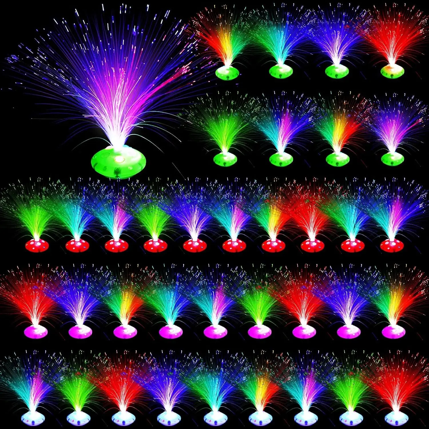 36 Pcs Battery-Powered Fiber Optic Lights - Crystal, High-Brightness, Illuminated, Modern Lighting Novelty Lighting with Cone Base for Wedding, Holiday Tables, Crystal Novelty Lighting