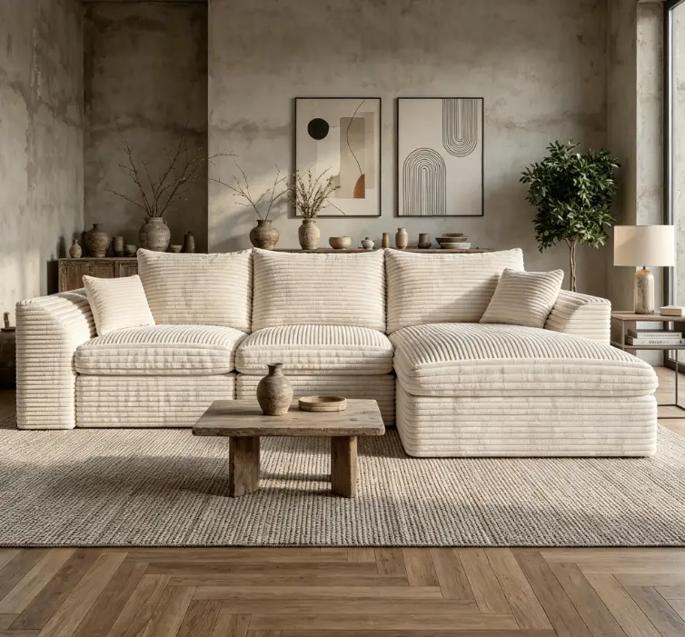 Modular Cloud L-Shaped 3-Seater Sofa with Reversible Chaise, Boneless Memory Foam Corduroy Cushioning, 102" Convertible Bed, No-Assembly Living Room Furniture