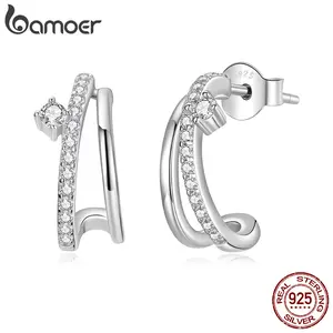 Moissanite Detachable Stud Earrings, Double Layer Hoop Shape Earrings D Color Round Cut 925 Sterling Silver for Women