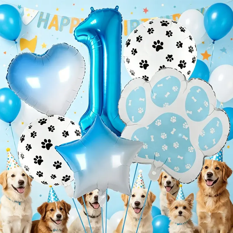 7pcs Patrol Dog Number Balloon Set, 1-9 Aluminum Foil Balloons with Paw Prints, Party Balloons Decorations, Perfect for Birthday Parties, Home Gatherings and Birthday Decoration