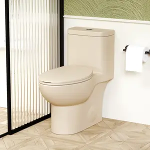 28.5*14*29.25 Inch Khaki One‑Piece Ceramic Toilet, 17" ADA Comfort Height 1.1/1.6 GPF Tornado Dual Flush Rimless Siphonic Toilet with Soft‑Close Seat, 12" S‑Trap for Bathroom Renovation