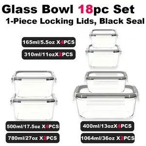 18 Pack BPA Free Glass Food Storage Containers,Airtight Lids Meal Prep Jars for Office Lunch,All Appliance Safe