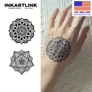 INKARTLINK Tattoo Tech, 2 Sheets Extra-Large Semi Permanent Tattoo, Adult Art Design Temporary Tattoos, Lasts 1-2 Weeks, Waterproof, Realistic Look, No Adhesive (Henna Flower Hand Design)