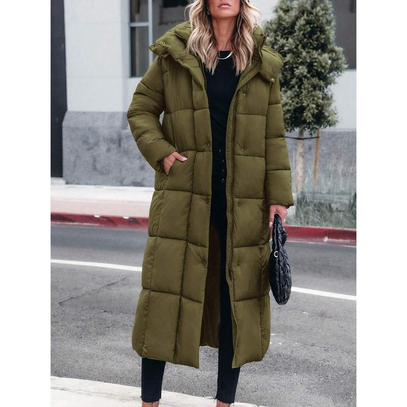 Women's Army Green Long Winter Coats Hooded Zip Up Casual Baggy Jackets Warm Clothes Outerwear Drawstring Fabric Fit Sleeve Daily Travel Basic Tops