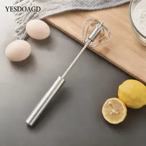 YESDOAGD Stainless Steel Hand-Push Rotary Whisk Food-Grade Rust-Resistant Sturdy Riveted Construction Semi-Automatic Design Versatile for Cooking Blending Whisking Beating and Stirring Tasks Easy to Clean