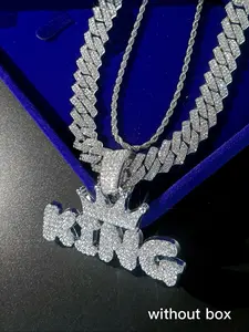 Street Hip Hop Crown Set, King Letter Pendant & Iced Out Bling Cubic Link Necklaces, Unisex Jewelry for Daily Wear