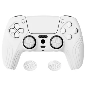 Samurai Edition White Anti-Slip Controller Grip Silicone Skin for ps5, Ergonomic Soft Rubber Protective Case for ps5 Controller with White Thumb Stick Caps