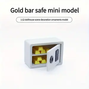 9 Piece Set 1:12 Mini Safe with Working Lock & Gold Bars - PLA Dollhouse Accessory for Miniature Diorama, Photography Props, Tiny Room Decor, Model Kits, Dollhouse Decoration
