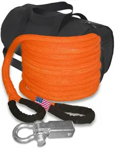 BILLET4X4 (4x4 Recovery) U.S. Made Safety Orange Safe-T-Line® Kinetic Recovery Rope (Snatch Rope) - 1 inch X 25 ft with Receiver Shackle Bracket & HD Carry Bag