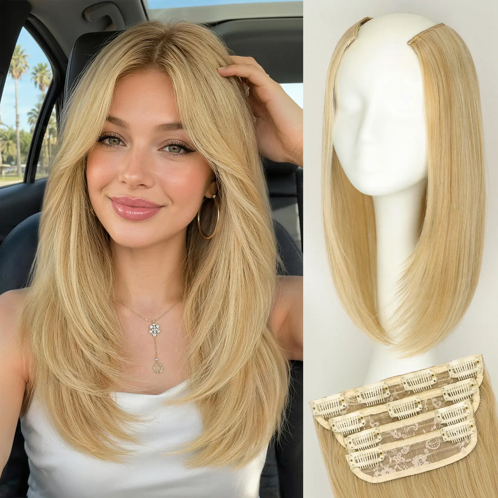 KooKaStyle 4PCS Clip-In Hair Extensions Full Set, Layered Face-Framing Straight Synthetic Hair for Natural-Looking Volume