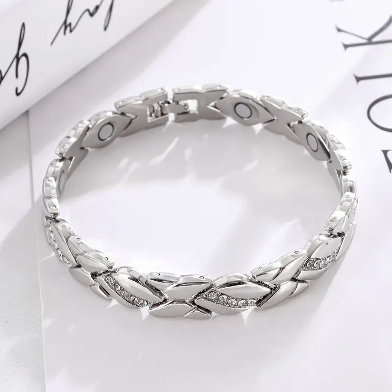 Women's High Quality Exquisite Trendy Pure Copper Leaf Motif Magnetic Bangle - 3500 Gauss Magnets, Diamond-Accented, Plants-Inspired, Elegant All Seasons Costume Jewelry Bracelets for Women