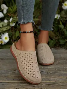 Summer Breathable Slip-On Shoes, Thick Sole Casual Mules, Comfortable Daily Wear, Ideal for Commuting, Women's Outdoor Footwear, Thick Bottom Slippers