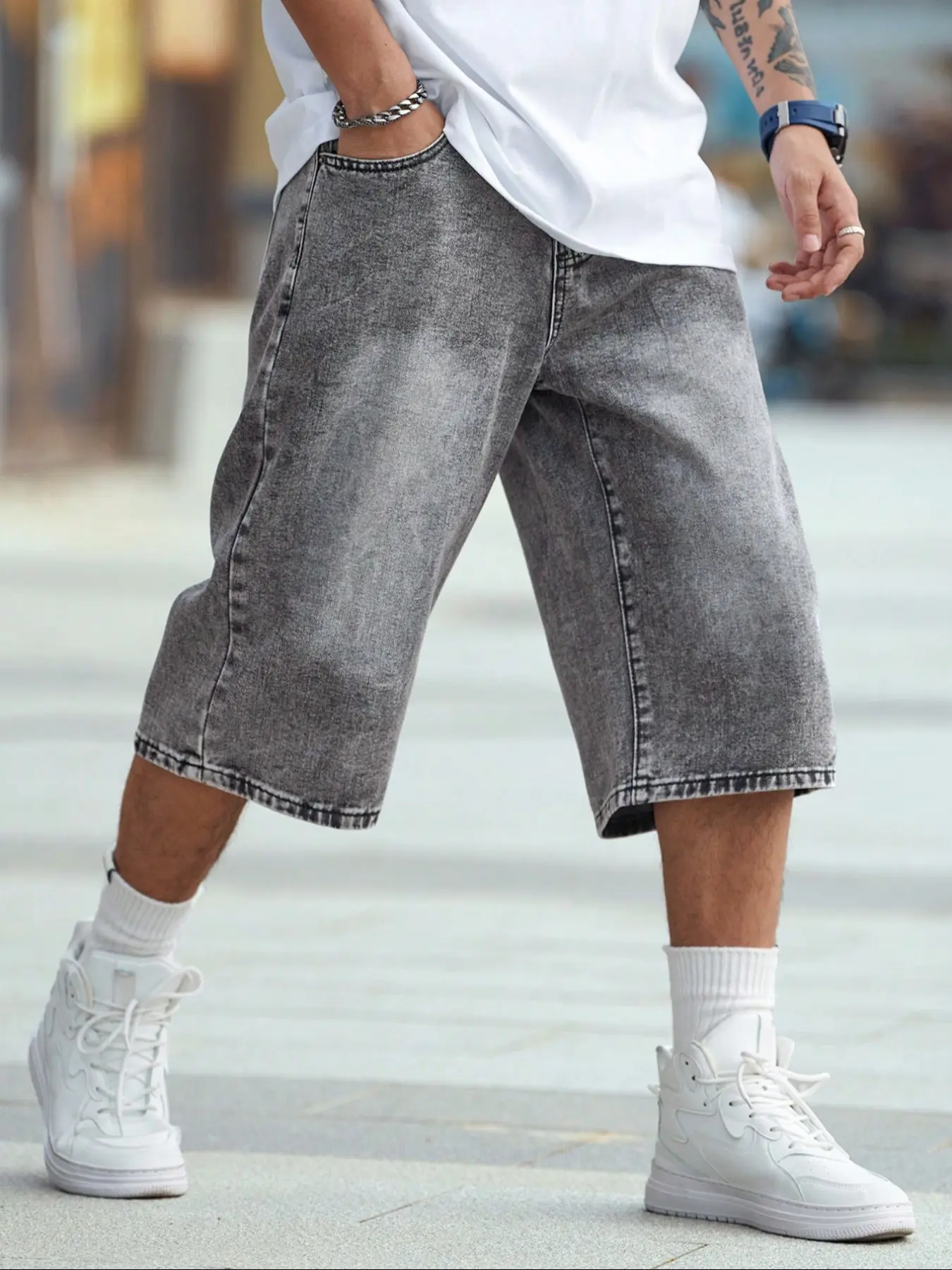 Men's Summer Solid Color Loose Wide Leg Shorts, Comfy Denim Shorts, Comfortable Mid Waist Denim Shorts for Outdoor and Leisure, Casual, Perfect Gift for Husband or Boyfriend, Menswear, Everyday Shorts