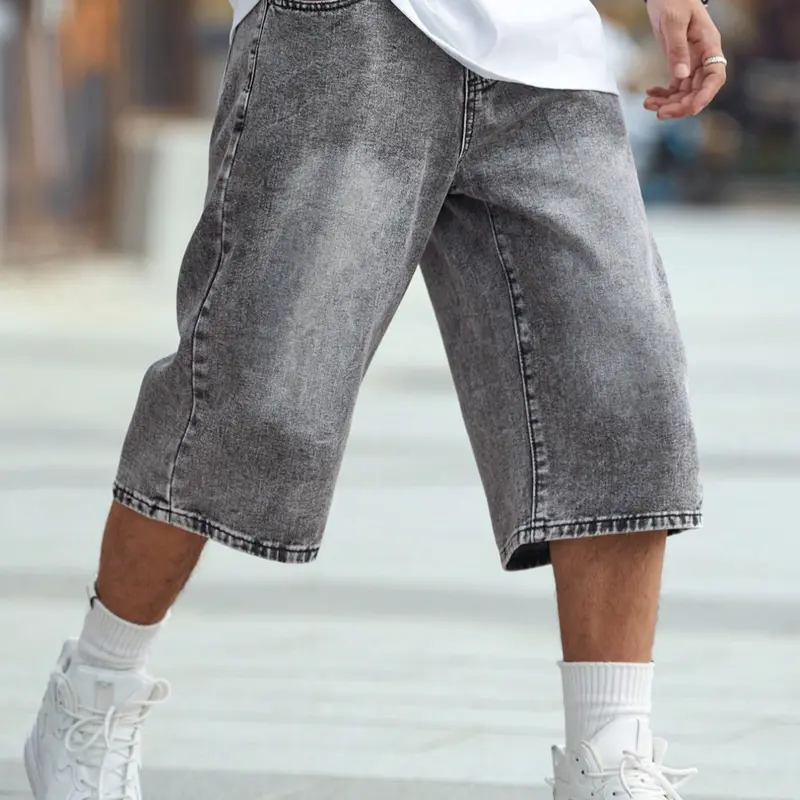 Men's Summer Solid Color Loose Wide Leg Shorts, Comfy Denim Shorts, Comfortable Mid Waist Denim Shorts for Outdoor and Leisure, Casual, Perfect Gift for Husband or Boyfriend, Menswear, Everyday Shorts