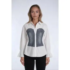 Forever 21 Women's Poplin Faux Denim Corset Blouse