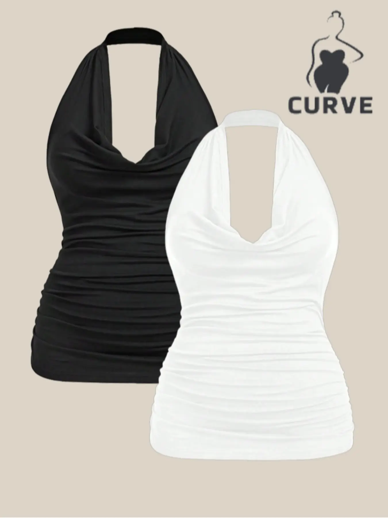 Plus Size Women's Summer Plain Crinkle Drop Shoulder Halter Top, Casual Loose Fit Sleeveless Blouse, Elegant Ladies Fashion Clothing
