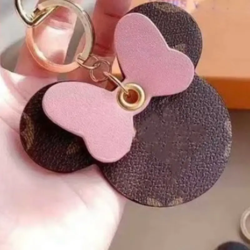 Leather Keychain with Box - Pink Heart Design & Brown Base - Perfect for Bags & Keys