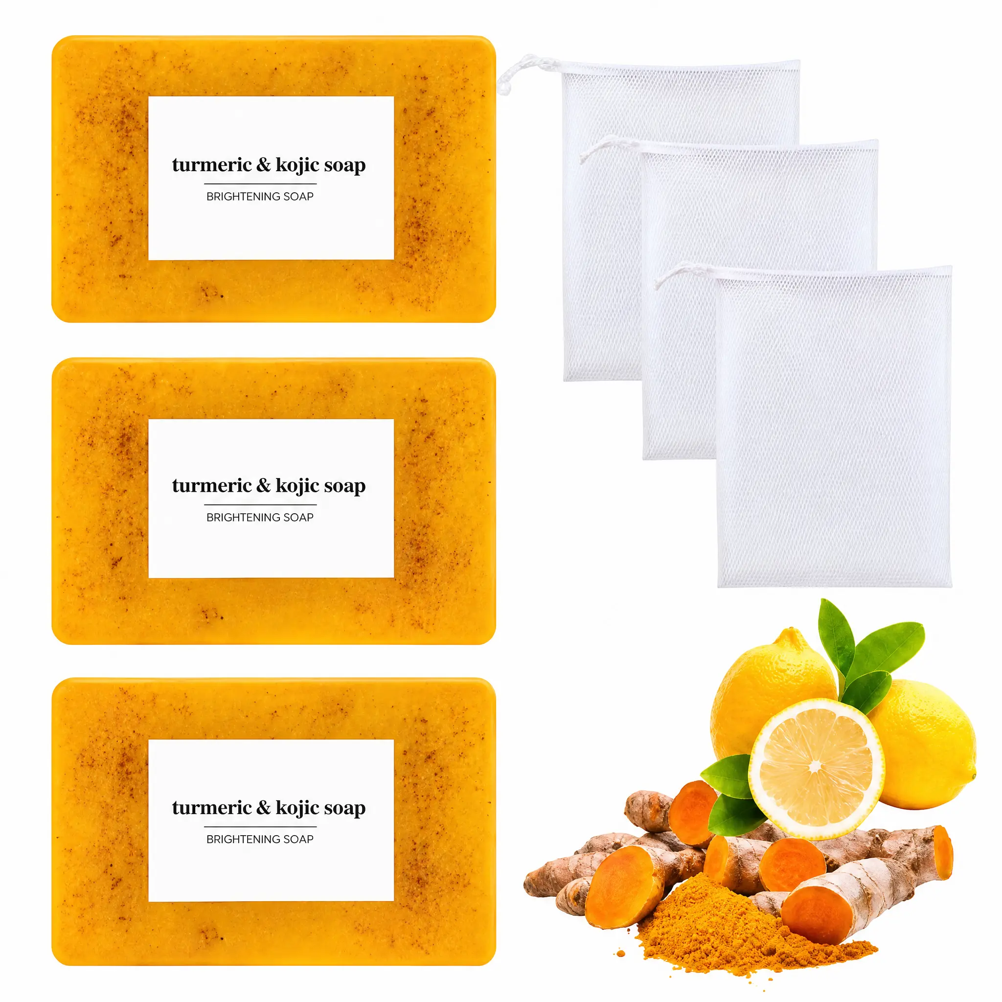 Lemon Turmeric Kojic Handmade Soap Bar, Natural Cleanser for Face, Body and All Skin Types