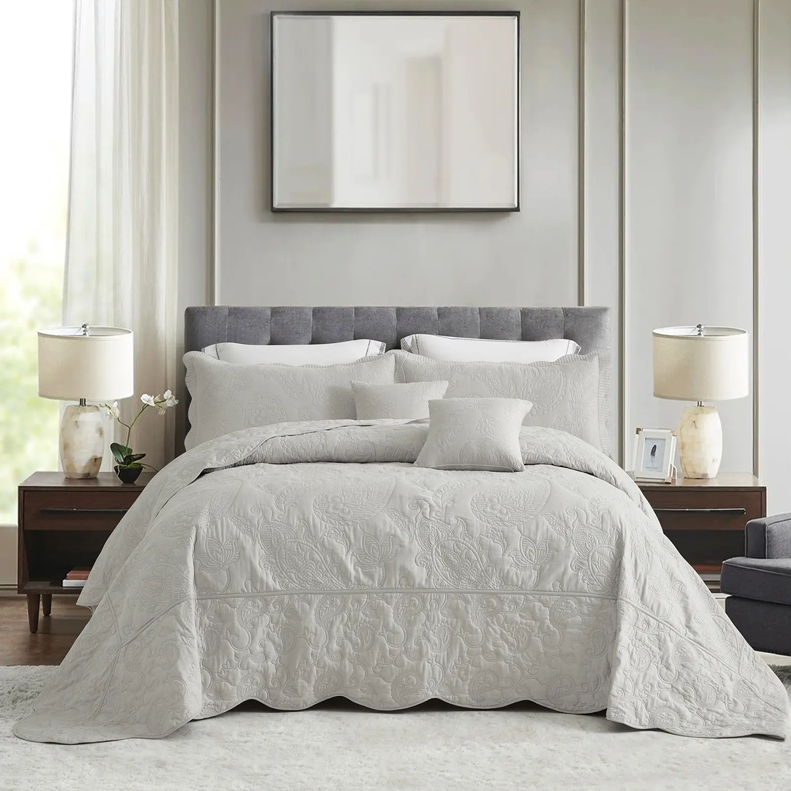 Blythease Oversized King Bedspread Cotton Extra Wide, Reversible Paisley Pattern Design, Lightweight Bedding Cover, 5 Piece Set lightweight soft