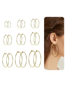 9 Pairs Clip on Hoop Earrings for Women Non Pierced Hoop Earrings Fake Spring Hoop Earrings Silver Gold Tone 9 Sizes Trendy Jewelry