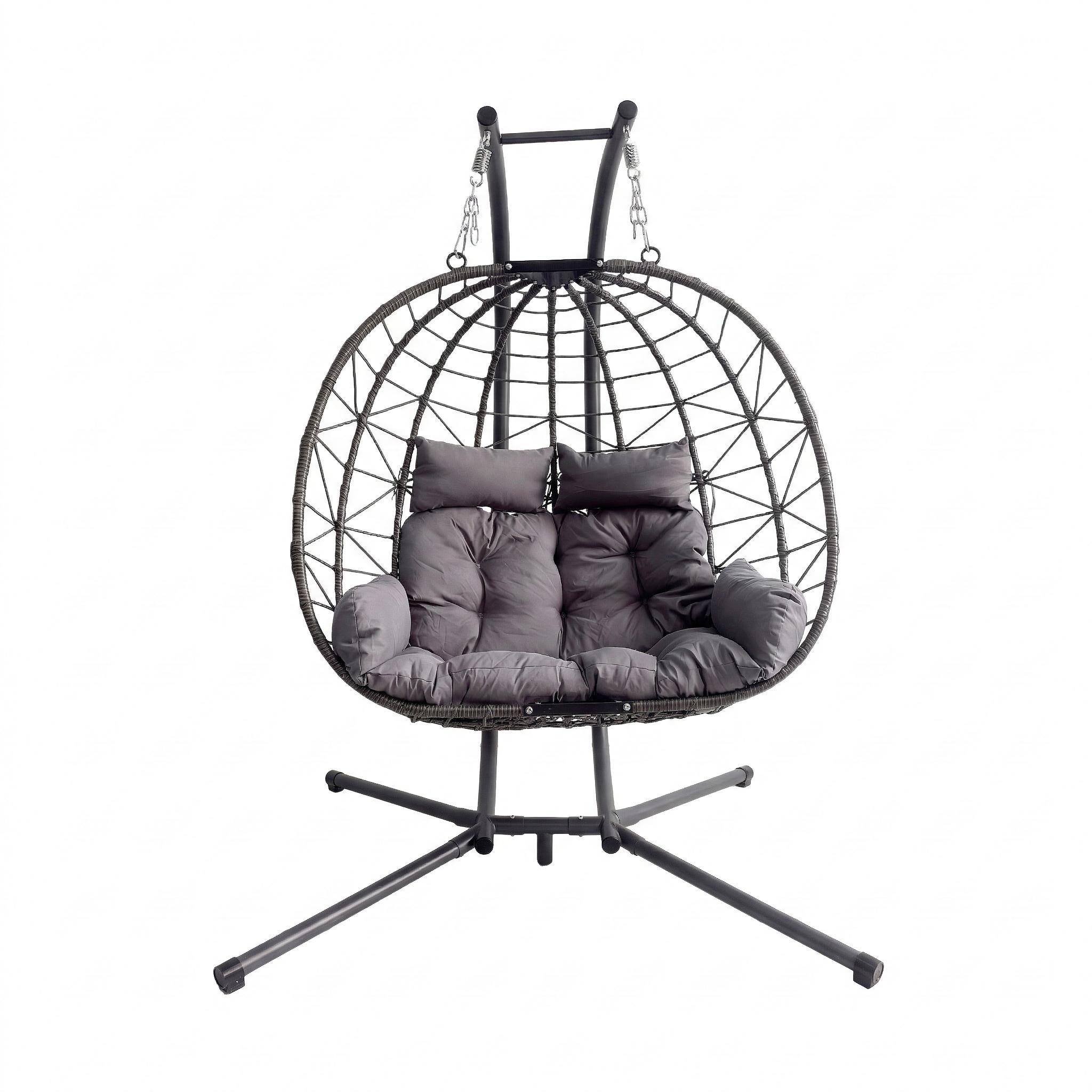 Viral Double Hanging Egg Chair With Stand, 2-Person Oversized Wicker Hammock Swing Chair With Thick Cushion, Loveseat Lounge Egg Chair for Indoor Bedroom Living Room Outdoor Patio Balcony Garden Backyard, Relaxing Rattan Swing Chair for Home