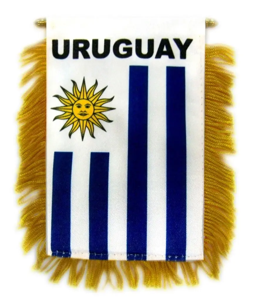Uruguay Double-Sided Polyester Decorative Mini Flag Banner - 4x6 in, Gold Glass Hanger, Plastic-Enhanced, for National Pride Home Decor, Car Window, Cars Accessories (Home Supplies, Festive & Party Supplies Backdrops)