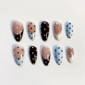 Baby Blue polka dots nails/Cute press on nails long almond nails/Daily Nails/Cute Nails/Kawaii Nails/Birthday Nails/Fall Nails/Custom Nails