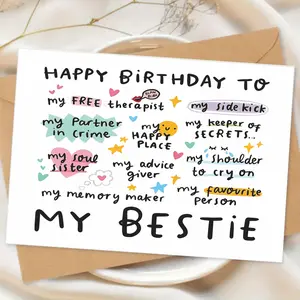 Birthday Greeting Card for Bestie - 1 Pack - Celebration Wishes for a Special Friend with Envelope - Positive Message Card - Unique Keepsake for Memory Making - Best Friend Birthday Card with Heartfelt Messages