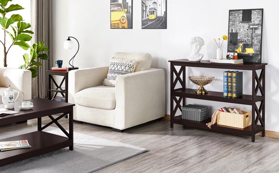 Yaheetech 3-Tier Console Table Sofa Side Table with X-shape Reinforcement Structures for Entryway Living Room