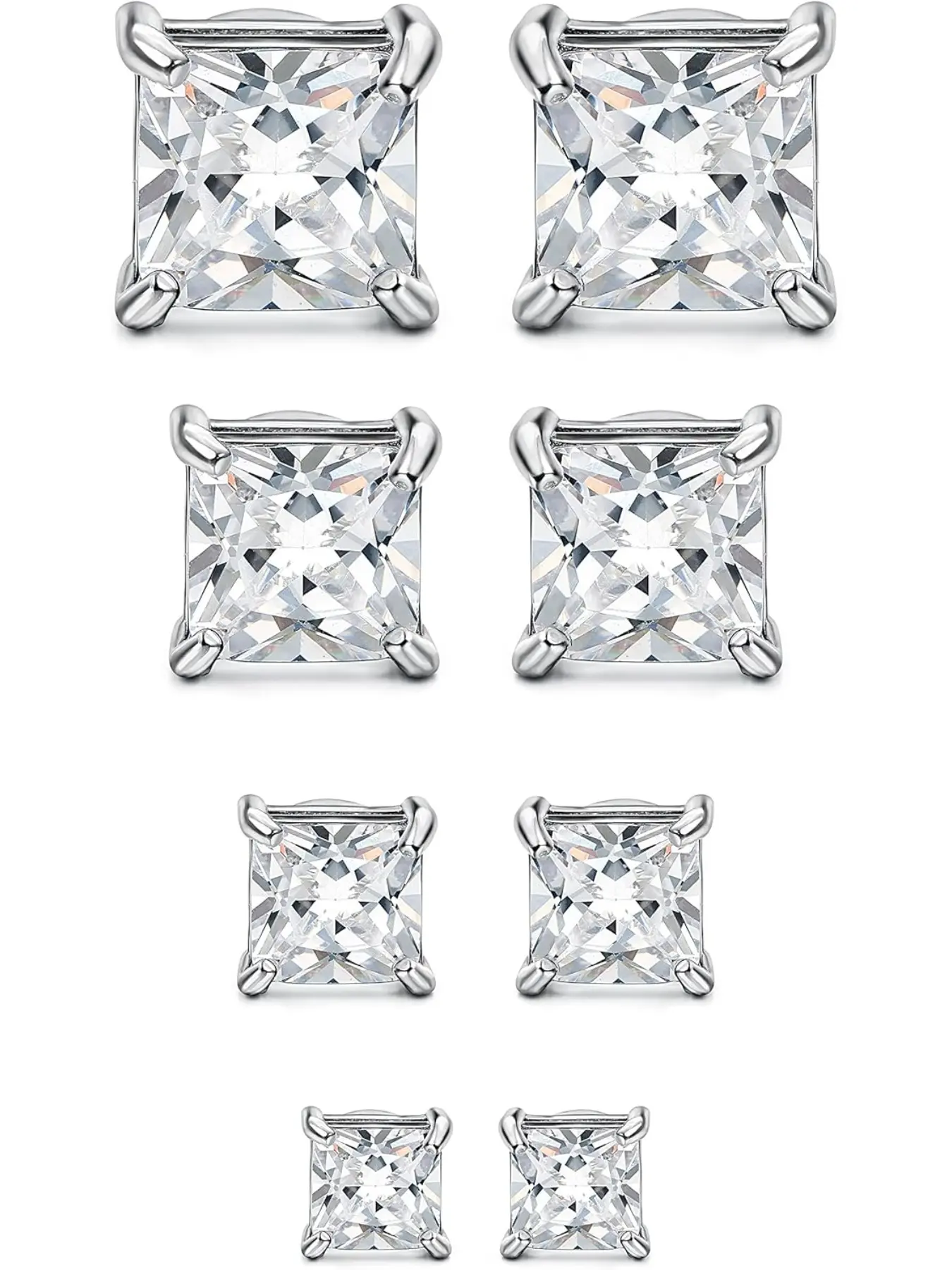 4 Pairs Acupressure Patch Stainless Steel Magnetic Stud Earrings, Non-Piercing Cz 4-7mm, Casual Daily Wear, All Seasons