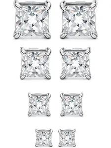 4 Pairs Stainless Steel Mens Womens Magnetic Non-piercing CZ Ear Studs, 4-7mm Stud Earring Jewelry Magnetic Earrings Set