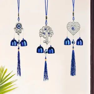 Blessed Evil Eye Wind Chime Blue Eye Wall Hanging Wind Bells Door Hanging Handcraft Protection Lucky Charm Off Negative Energy Home Decor
