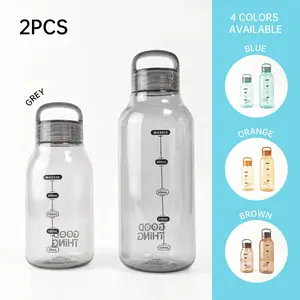 2 Piece Water Cup Set, Handle Measuring Portable Plastic Bottle, Leak-Proof Lightweight Drinking Jug, Home Office Outdoor, 4 Colors Available