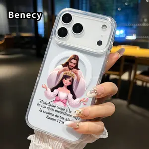 Magnetic Soft Case for iPhone 17 16  Pro Max Plus 15 14 13 12 11 Air E Divine Crown Blessing Pattern Anti-Yellowing Shockproof ultra-thin Silicone Crystal Transparent Acrylic Large Hole Cover Supports Wireless Charging