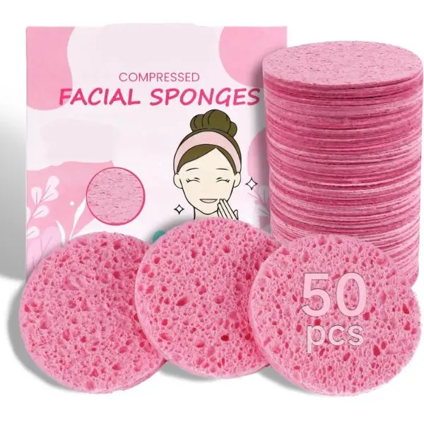 Compressed Facial Sponges 100% Natural Cellulose, Reusable Face Cleansing Sponges for Sensitive Skin, Makeup Remover, Deep Pore Exfoliation, Facial Scrub & Spa Skincare Tools for Women