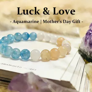 Natural Pink Aventurine & Aquamarine lucky Crystal Bracelet, March Birthstone Energy Bracelet, Soothes Emotions and Enhances Fortune, Versatile Healing Bracelet,Unisex,Simple and Fashion Style, Mother's Day / Teacher's Day / Nurses' Day Gift