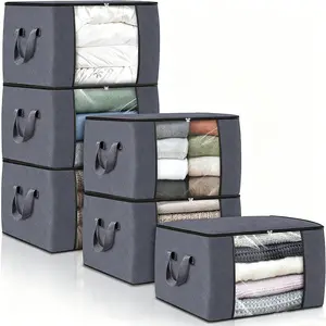 6-piece/12 piece clothing storage bag with foldable thick cloth blanket, used for organizing clothing storage bags and bedding bags (gray)