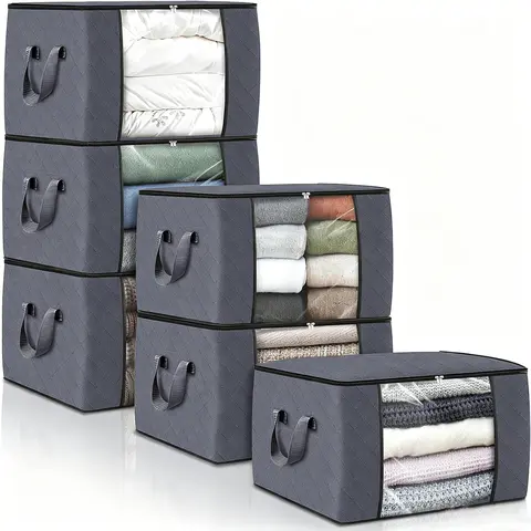 6-piece/12 piece clothing storage bag with foldable thick cloth blanket, used for organizing clothing storage bags and bedding bags (gray)