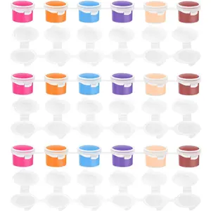 15ml/0.53oz Empty Paint Pots Strips with Lid, Mini Paint Pot Pod Strips, Paint Clear Storage Containers for Classrooms Schools Paintings Art Festivals (6 Strips / 36 Pots)