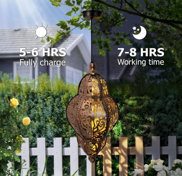 Solar Powered Hanging Lantern Baroque Moroccan Design Waterproof Decorative Garden Light Unique Holiday Party Gift for Patio Yard Home Decor Solar Powered Hanging Lantern Baroque Moroccan Design Waterproof Decorative Garden Light Unique Holiday Party Gift for Patio Yard Home Decor