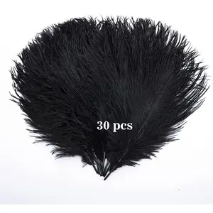 30 count Bulk Black Ostrich Feathers 10-12 Inches for Centerpieces Party Wedding  Decorations Dream Catchers Vases Crafts (Black)