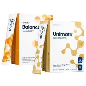 Unicity Balance And Unimate Drink Mix 2 Pack – Unicity Balance Natural Orange + Unimate Lemon Ginger (2 Boxes) (7.25g) 60 Stick Packs