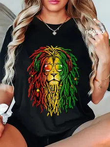 100% Cotton Rasta Reggae Lion Sunglasses Art Gift for Rastafari T-Shirt