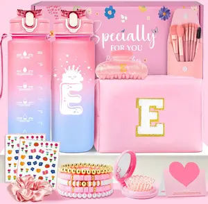 Mother's Day Gift Initial Makeup Bag - Birthday Gifts for Girls 4 5 6 7 8 9 10 11 12 Year Old Teen Girls, Personalized Teen Girl Gifts - Preppy Cosmetic Bags Cute claw clips for Kids Women (Pink E)