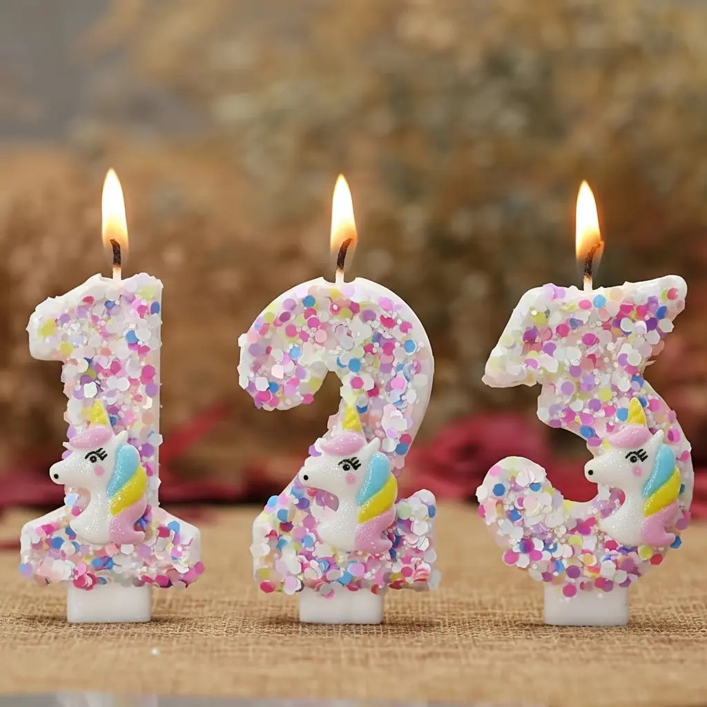 1pcs Unicorn digital birthday candles, Magical Figures, sparkling wax cake candles with unicorn models, non-electric feather-free cake decorations, suitable for Halloween, Christmas events and party supplies